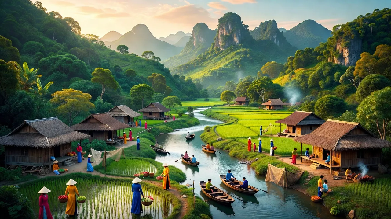 Khung cảnh đẹp của Xã Văn Hóa, huyện Tuyên Hóa, với núi rừng và đời sống địa phương.