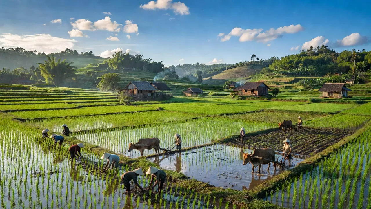 Cảnh đẹp ở xã Đại Đồng, huyện Đại Lộc, tỉnh Quảng Nam với đồng lúa và nhà truyền thống.