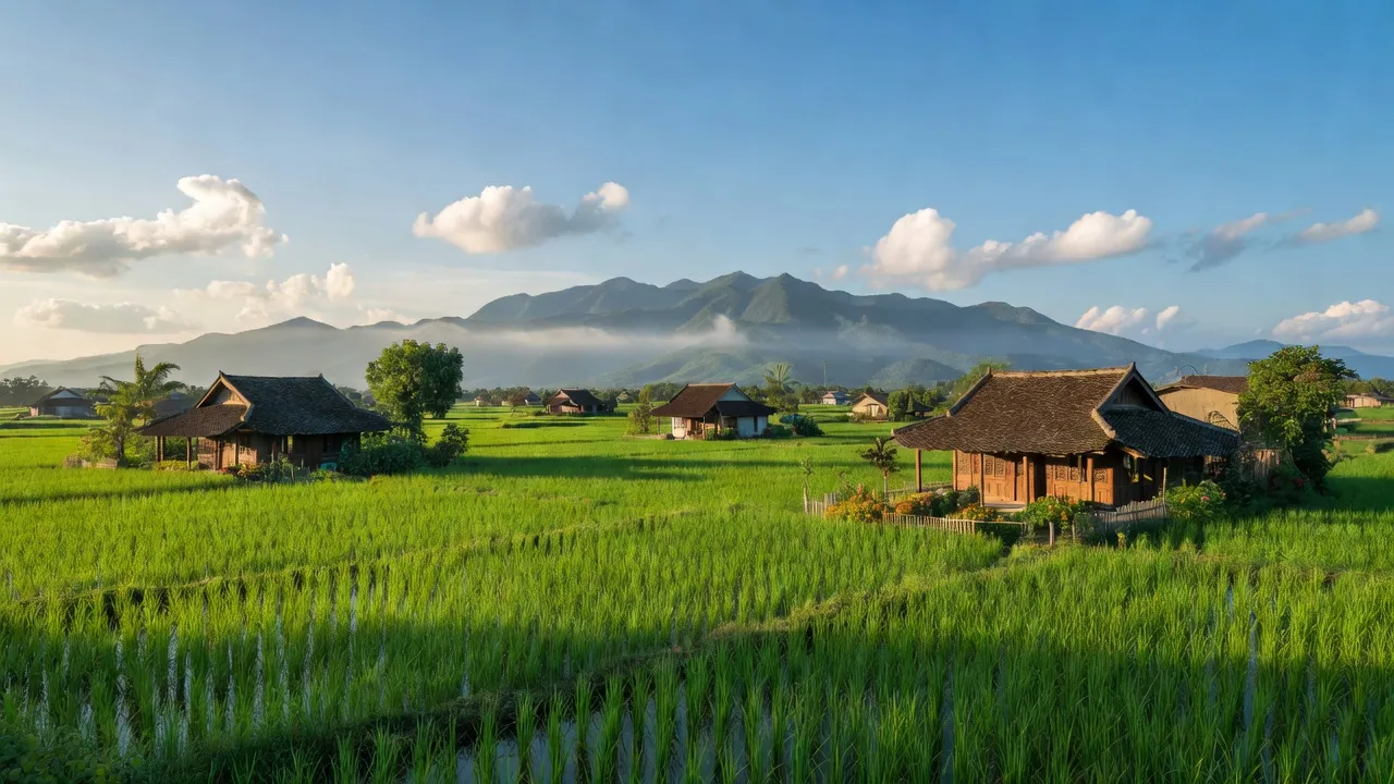 Xã Đại Hồng, huyện Đại Lộc, Quảng Nam, with green fields and traditional houses, serene landscape.