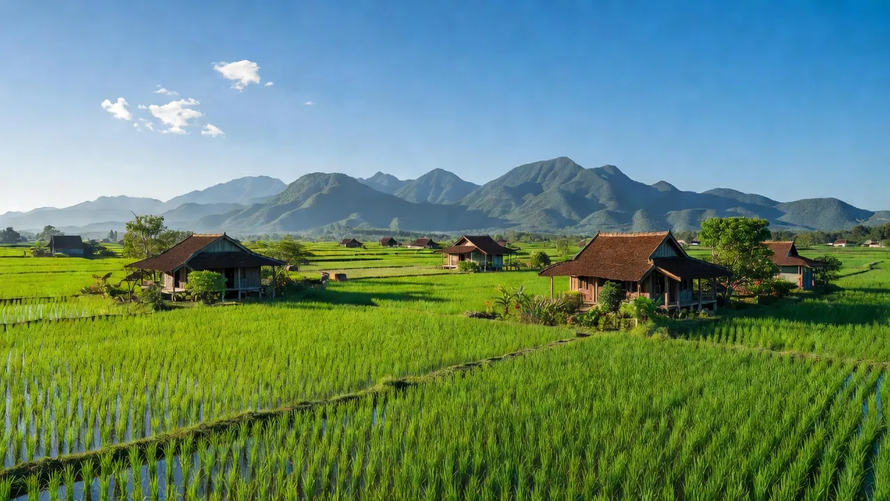 Cảnh đẹp xã Đại Lãnh, huyện Đại Lộc, Quảng Nam với đồng lúa và núi non xanh.