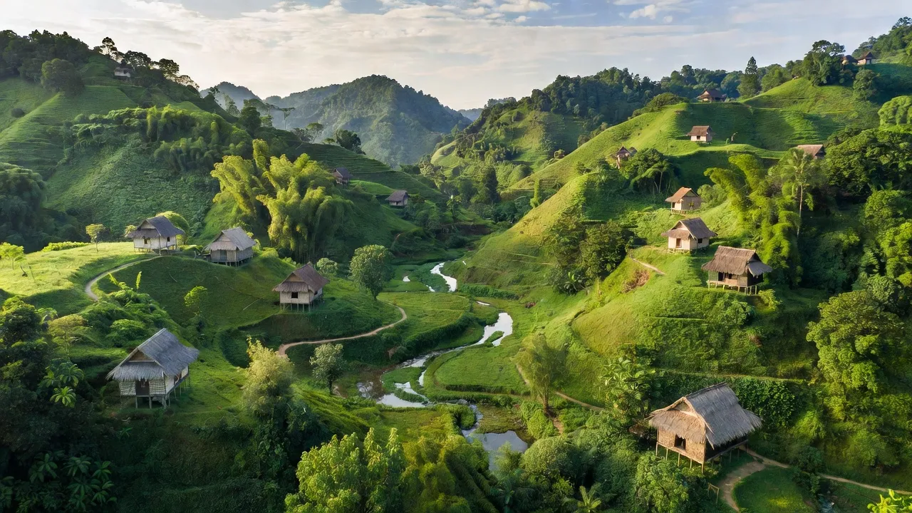 Khung cảnh hữu tình tại xã Ka Dăng, huyện Đông Giang, tỉnh Quảng Nam với núi rừng xanh tươi.
