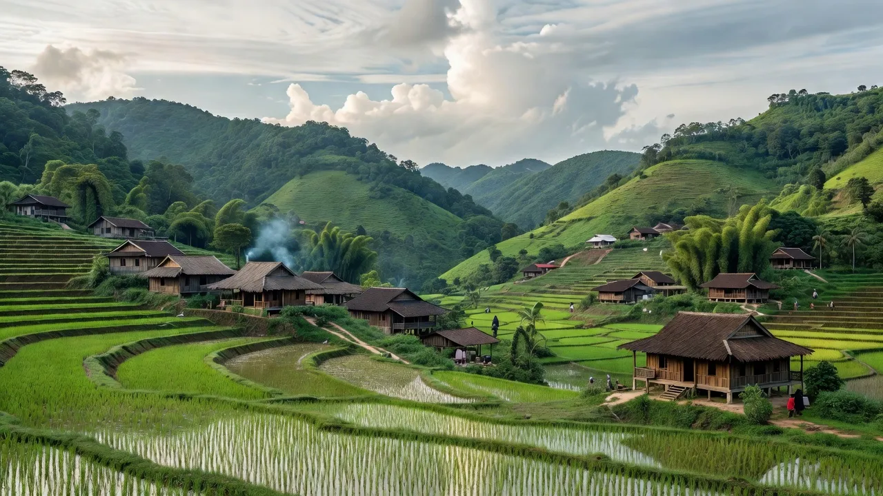 Cảnh sắc Xã Za Hung, huyện Đông Giang, tỉnh Quảng Nam với cánh đồng lúa và đồi núi xanh.