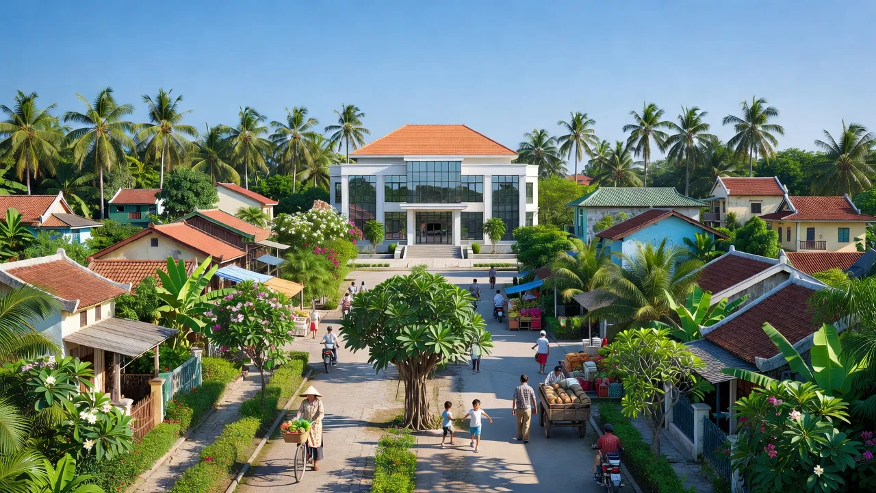 Thị trấn Nam Phước, Duy Xuyên, Quảng Nam với kiến trúc địa phương và không gian xanh phong phú.