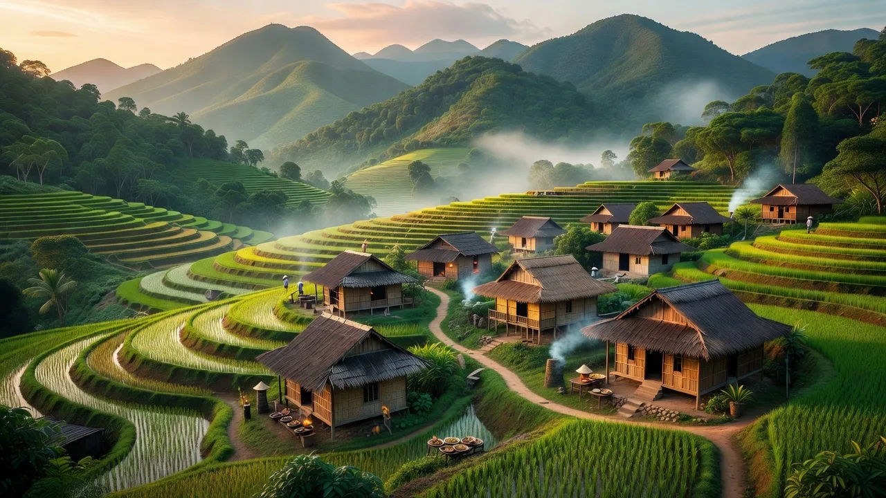 Khung cảnh xã Cà Dy, huyện Nam Giang, tỉnh Quảng Nam với núi non và khu dân cư truyền thống.