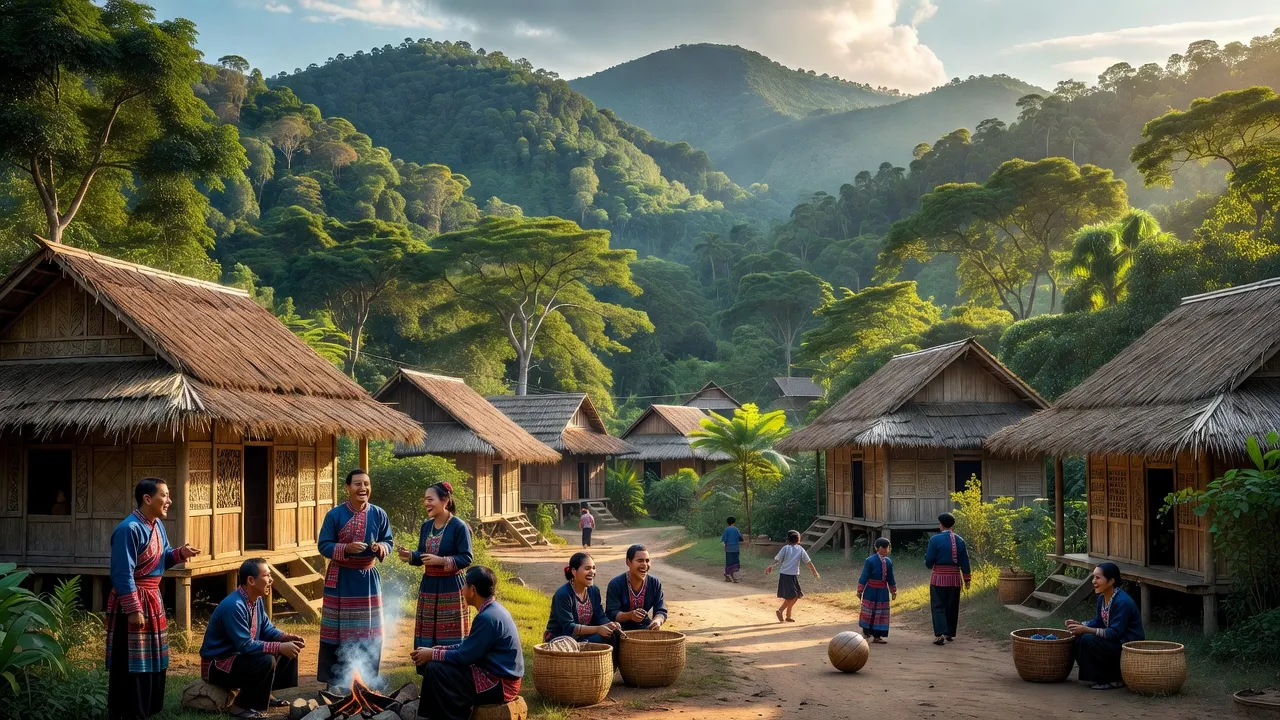 Khung cảnh làng Tà Pơơ, huyện Nam Giang, Quảng Nam, với núi và rừng xanh tươi.