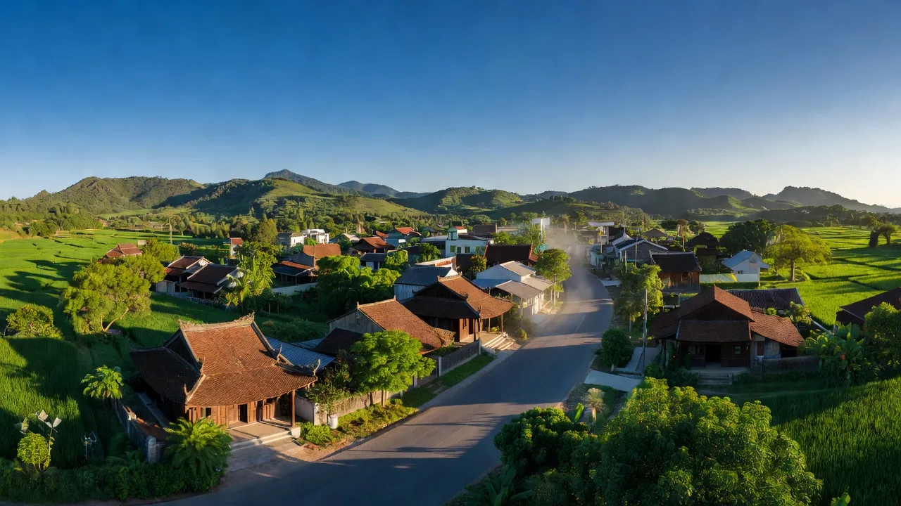 Thị trấn Thạnh Mỹ, huyện Nam Giang, tỉnh Quảng Nam với phong cảnh xanh tươi và con đường Hồ Chí Minh.