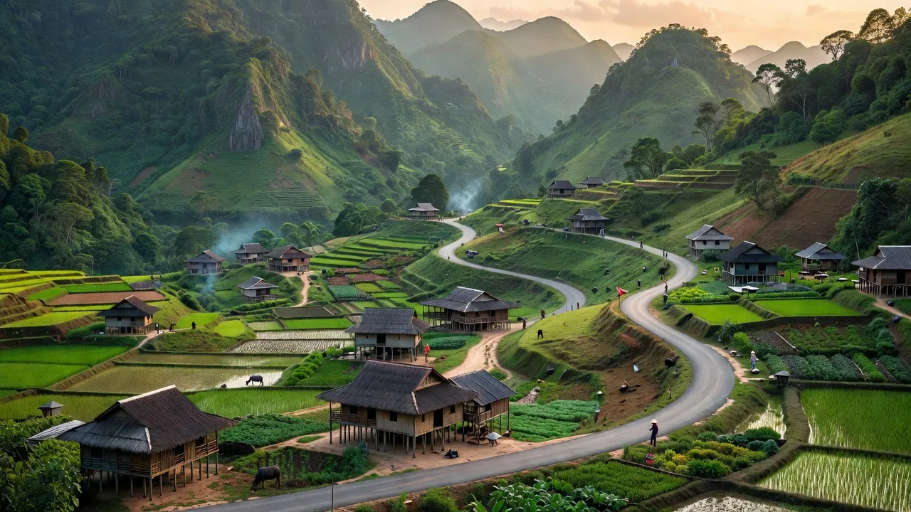 Toàn cảnh xã Trà Dơn, huyện Nam Trà My, tỉnh Quảng Nam với núi non xanh tươi và những ngôi nhà.