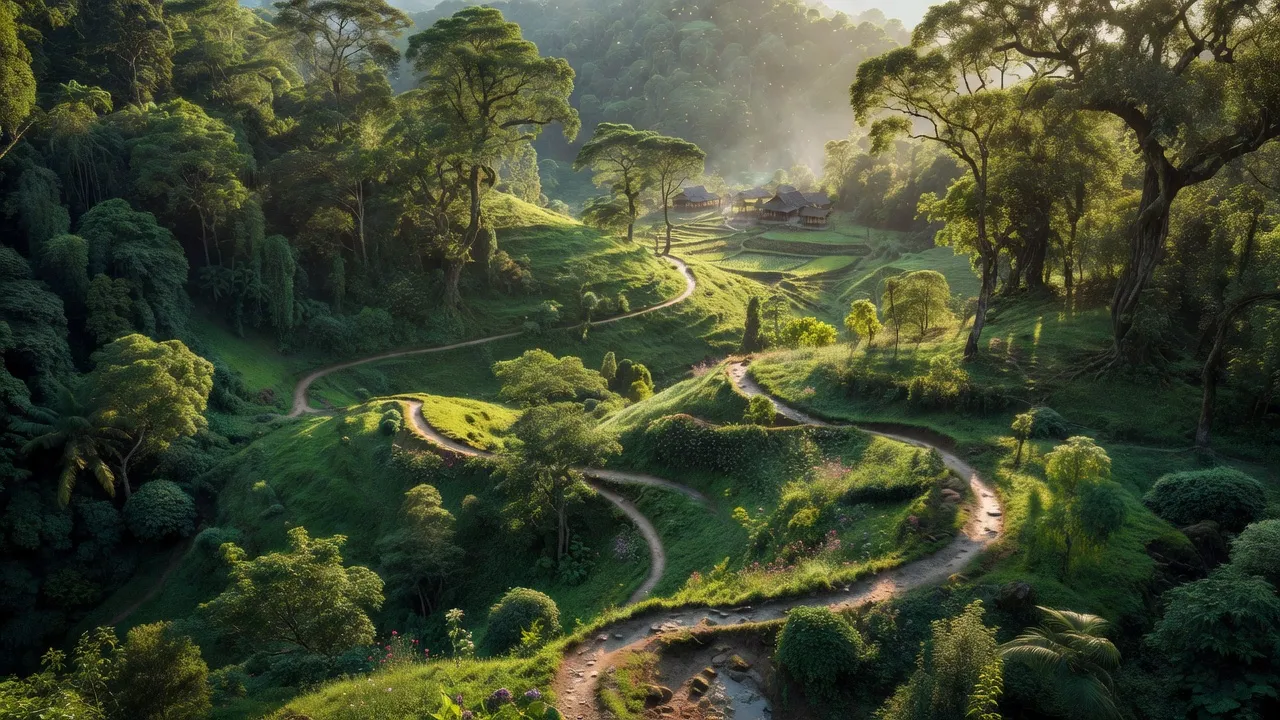 Xã Trà Linh huyện Nam Trà My, Quảng Nam với đồi núi xanh và bản làng yên bình.