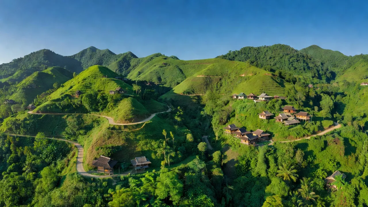 Khung cảnh núi non tuyệt đẹp ở xã Trà Vân, huyện Nam Trà My, tỉnh Quảng Nam, với thiên nhiên xanh tươi.