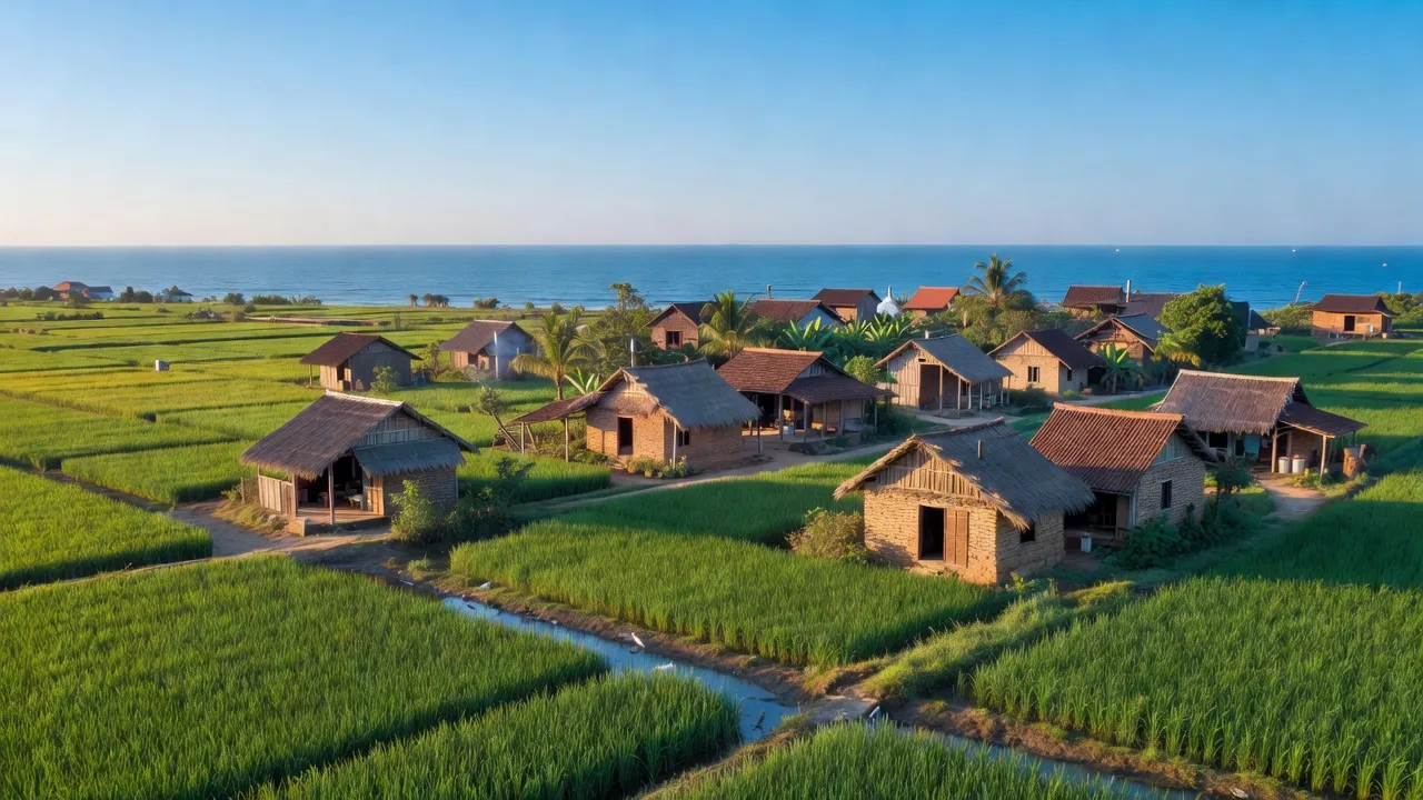 Khung cảnh xã Tam Nghĩa, huyện Núi Thành, Quảng Nam với nhà nông thôn và biển Đông.