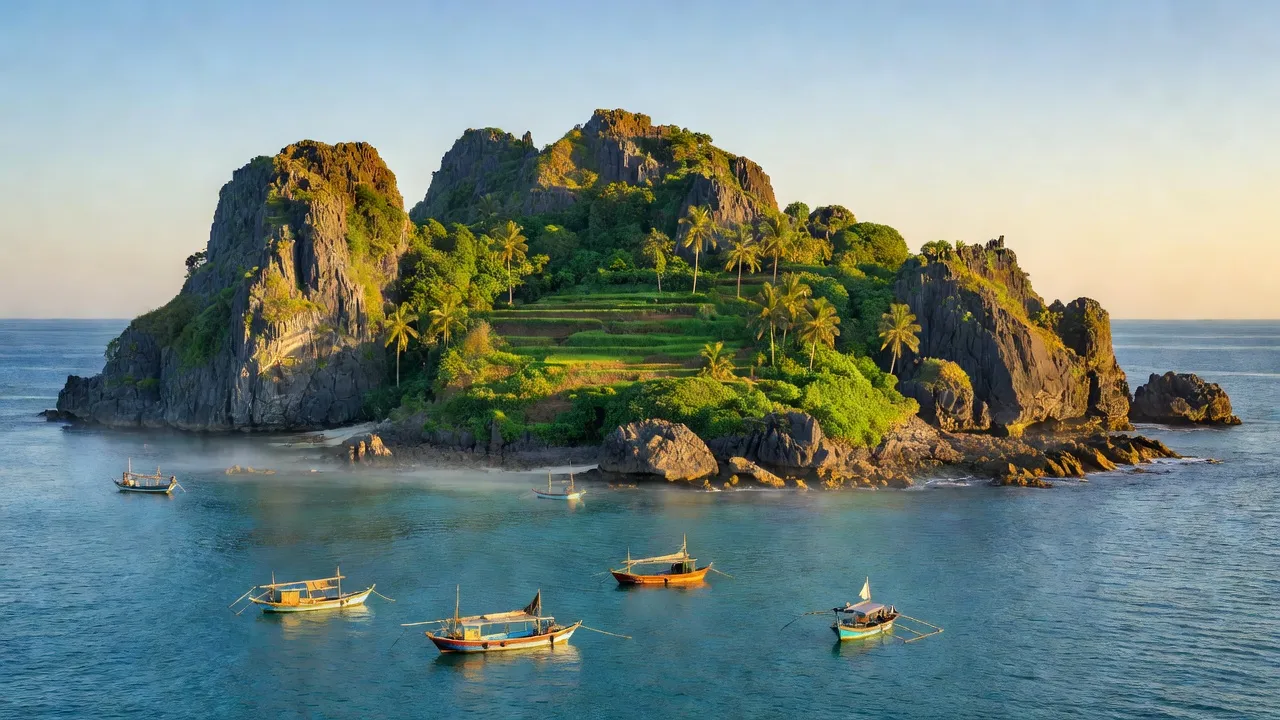 Khung cảnh tuyệt đẹp huyện Lý Sơn, tỉnh Quảng Ngãi, với biển xanh và đồng cỏ xanh.
