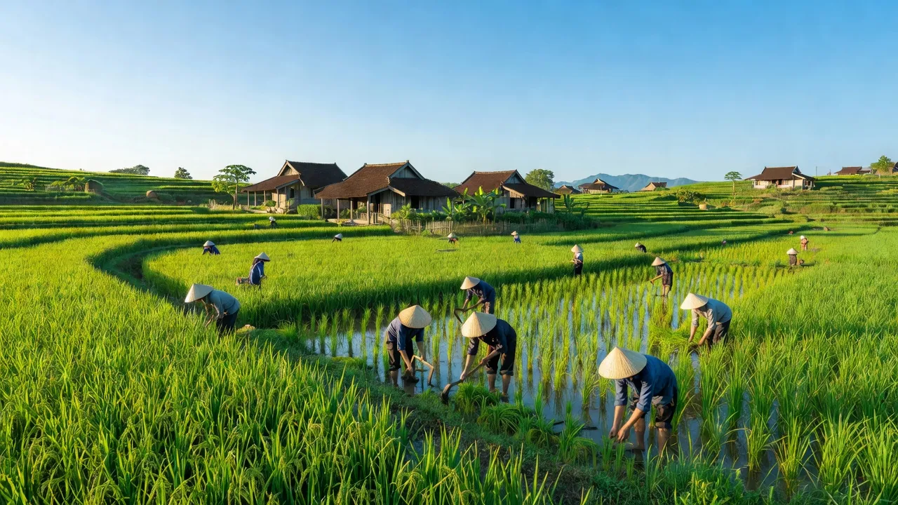 Cánh đồng lúa xanh tươi huyện Mộ Đức, tỉnh Quảng Ngãi, thể hiện vẻ đẹp và tiềm năng nông nghiệp.