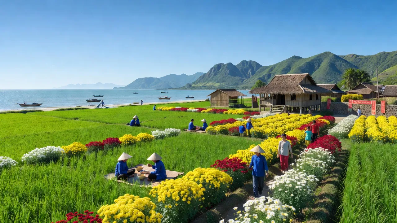 Huyện Tư Nghĩa, Quảng Ngãi: cánh đồng hoa cúc, bờ biển và núi non đẹp.