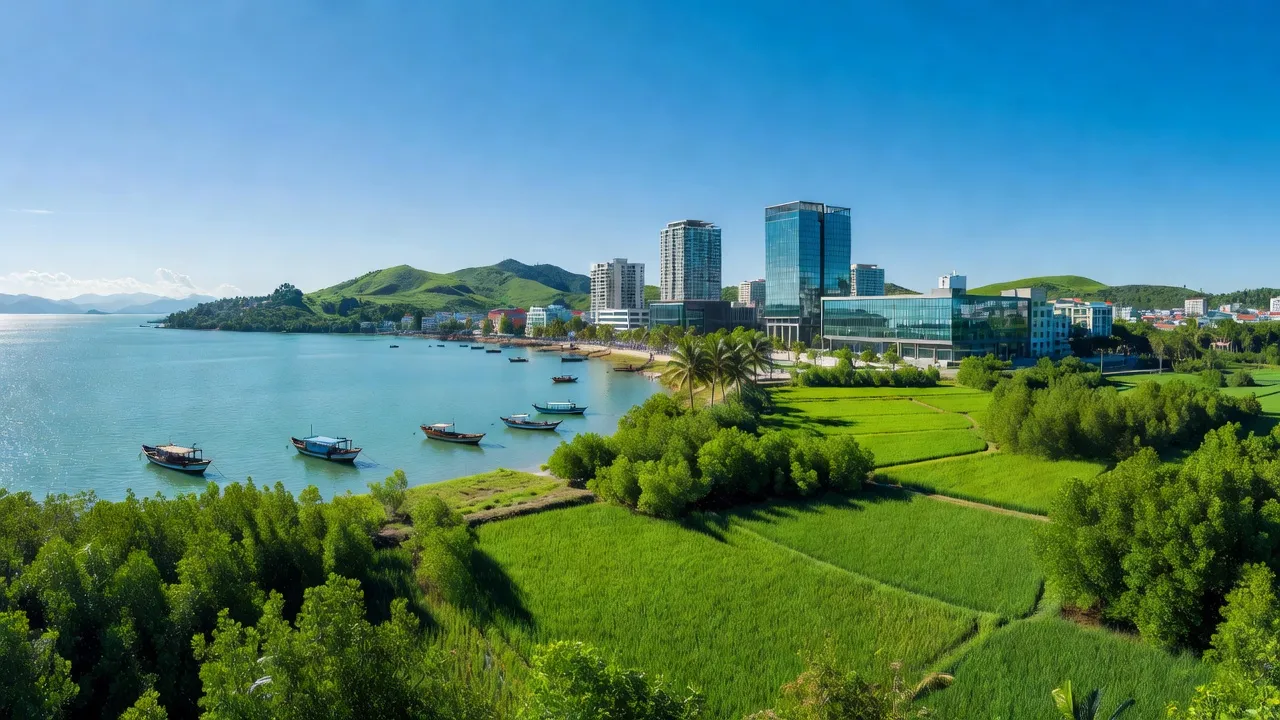 Quảng Yên, Quảng Ninh với cảnh đẹp thiên nhiên và kiến trúc hiện đại bên bờ biển.