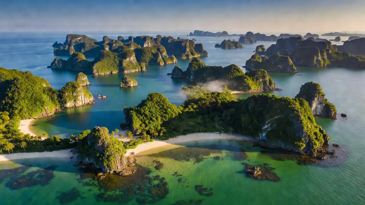 Vân Đồn, Quảng Ninh với nhiều hòn đảo lớn nhỏ và biển xanh trong vắt.