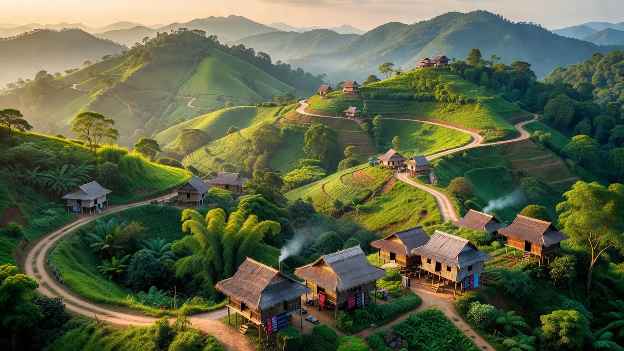 Khung cảnh huyện Đa Krông, Quảng Trị, với núi rừng xanh tươi và làng bản truyền thống.