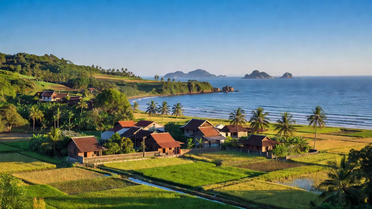 Cảnh đẹp huyện Vĩnh Linh, tỉnh Quảng Trị với biển xanh và đồng ruộng phong phú.