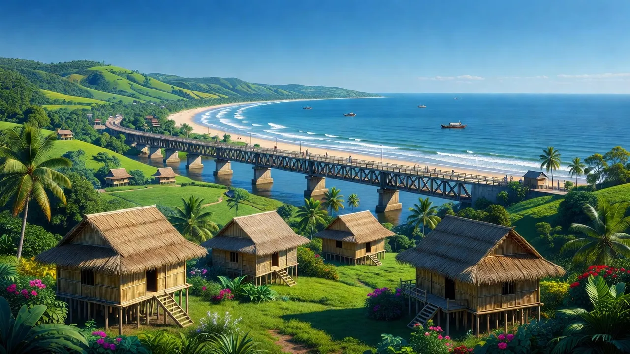 Khung cảnh thiên nhiên và di tích văn hóa tỉnh Quảng Trị, Việt Nam, bao gồm cầu Hiền Lương.