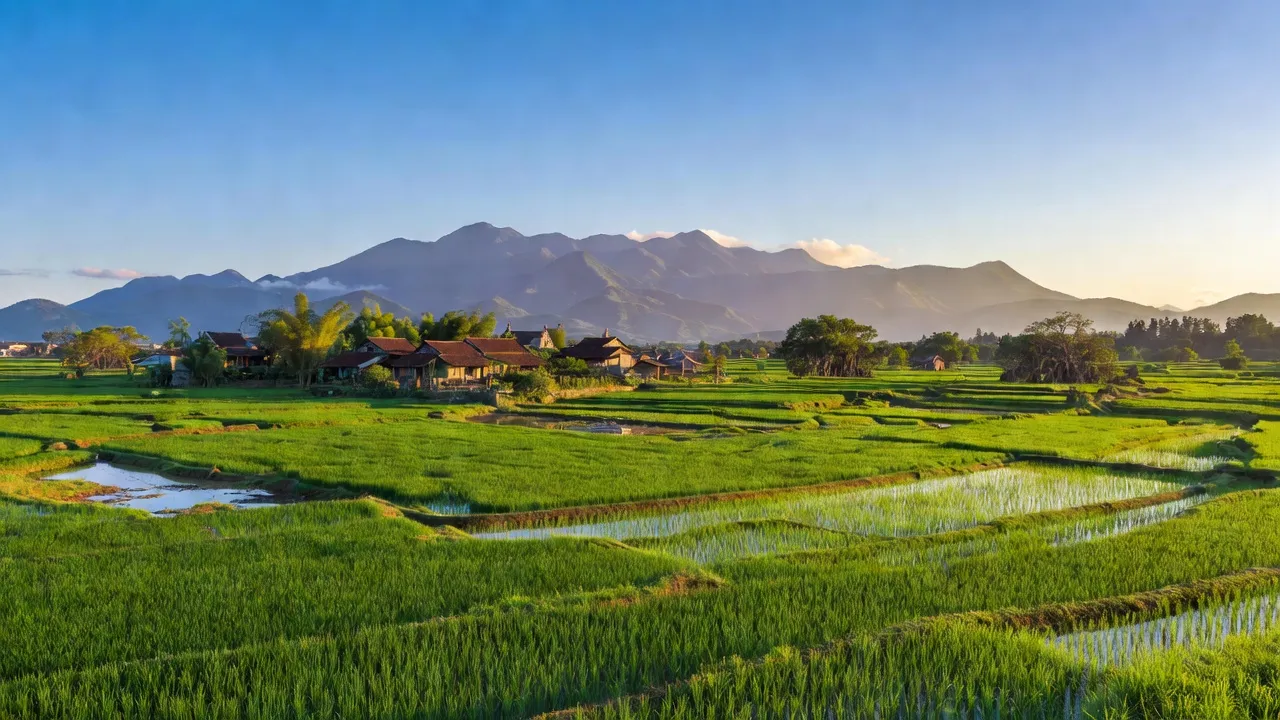 Quang cảnh tỉnh Quảng Trị với cánh đồng xanh và núi non hùng vĩ, nổi bật văn hóa Bắc Trung Bộ.