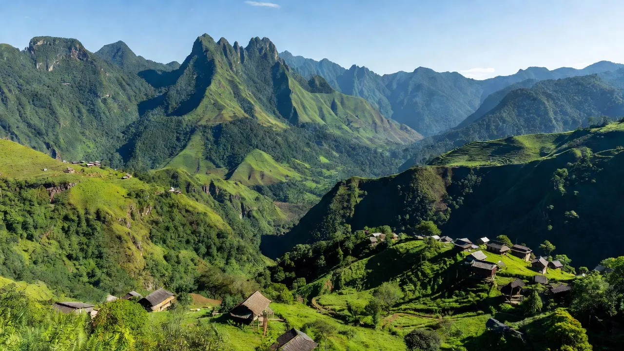 Khung cảnh huyện Bắc Yên, tỉnh Sơn La, với núi cao và thung lũng xanh tươi.