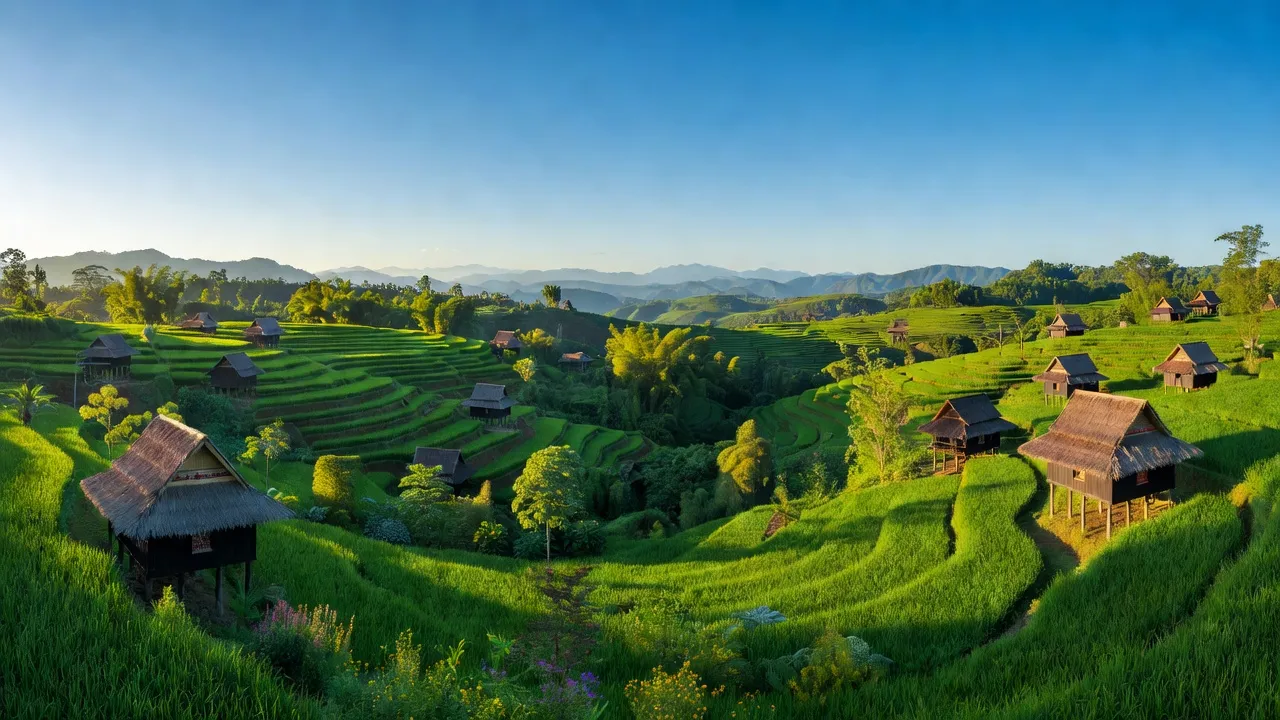 Khung cảnh huyện Mai Sơn, Sơn La - đồi xanh, thung lũng, và nhà sàn truyền thống.