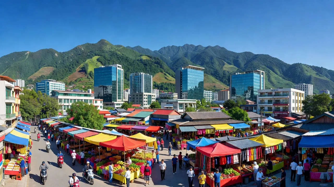 Thành phố Sơn La với kiến trúc hiện đại và phong cảnh núi non, điểm đến du lịch tại Tây Bắc.