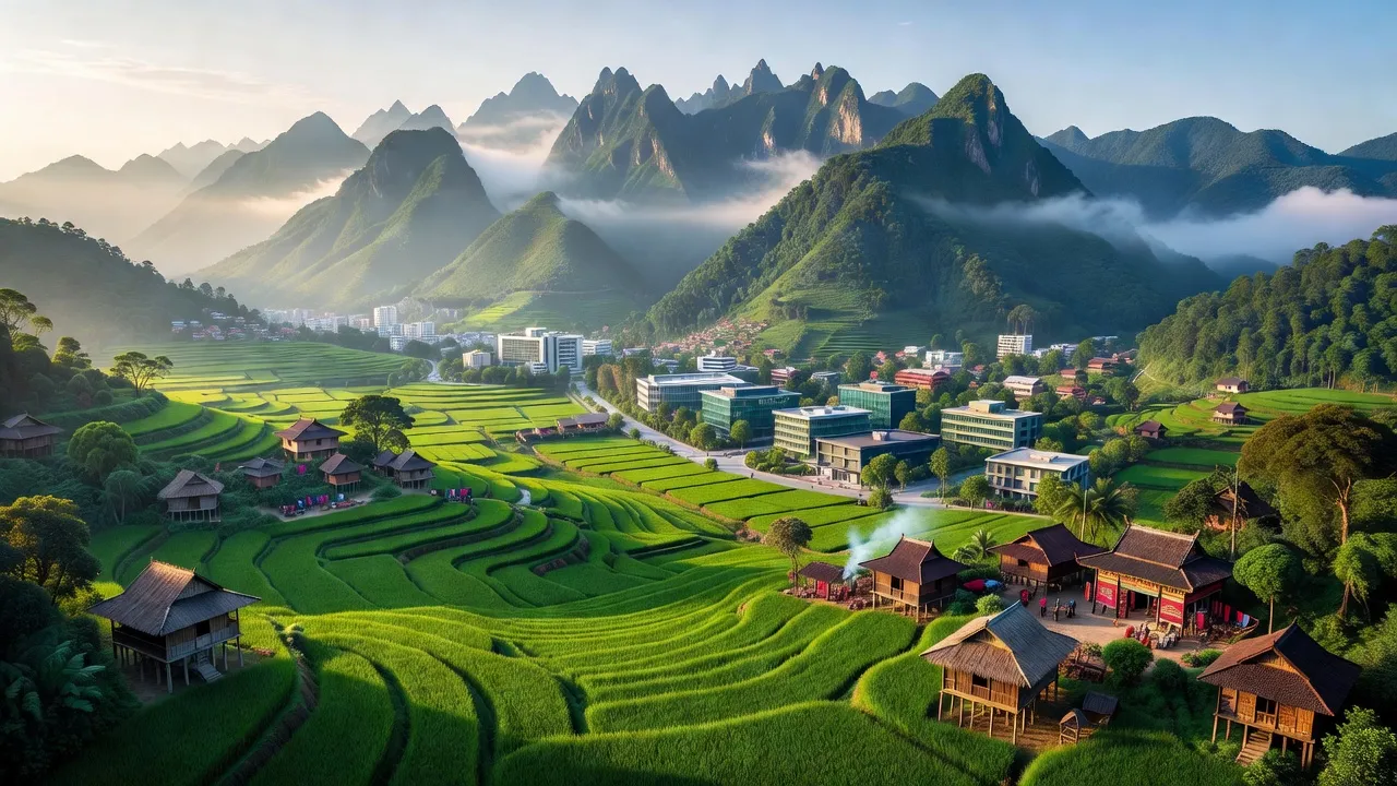 Thành phố Sơn La với núi non, cánh đồng xanh, biểu tượng văn hóa Tây Bắc Việt Nam.