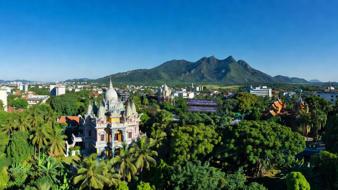 Thành phố Tây Ninh với cảnh quan xanh tươi, nổi bật các địa điểm và vị trí chiến lược, nằm gần TP.HCM.