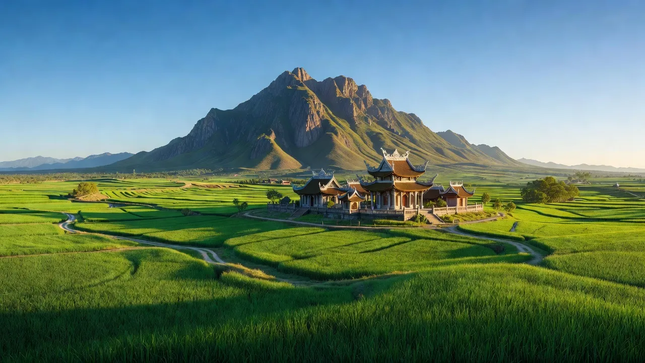 Tỉnh Tây Ninh với dãy núi Bà Đen và cánh đồng xanh tươi, địa điểm du lịch hấp dẫn.