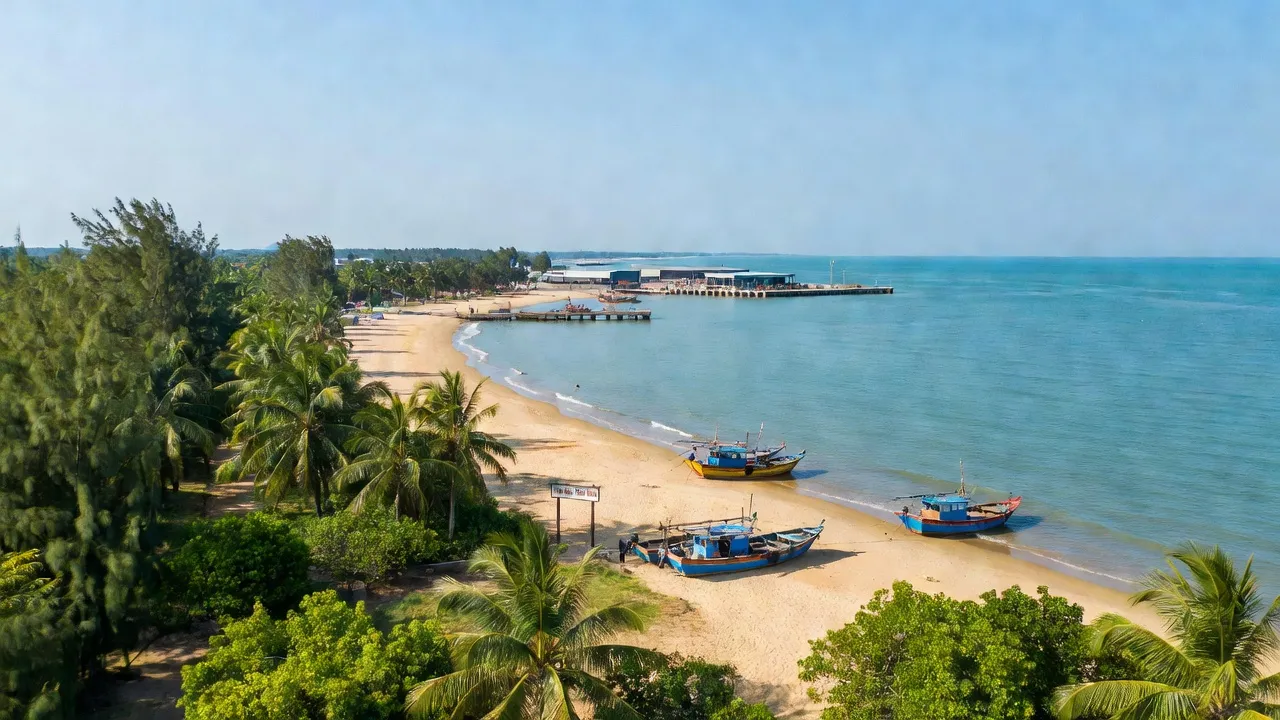 Khung cảnh ven biển huyện Tiền Hải, Thái Bình, thể hiện cảnh quan tươi đẹp và văn hóa đánh bắt.