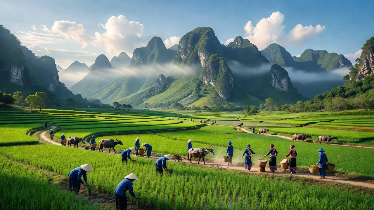 Cảnh quan huyện Ngọc Lặc, tỉnh Thanh Hóa với núi non và cánh đồng xanh, thể hiện vẻ đẹp tự nhiên.