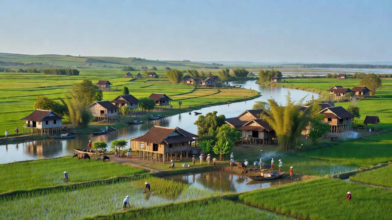 Thiệu Hóa district in Thanh Hóa, Vietnam, featuring green fields and traditional village architecture.