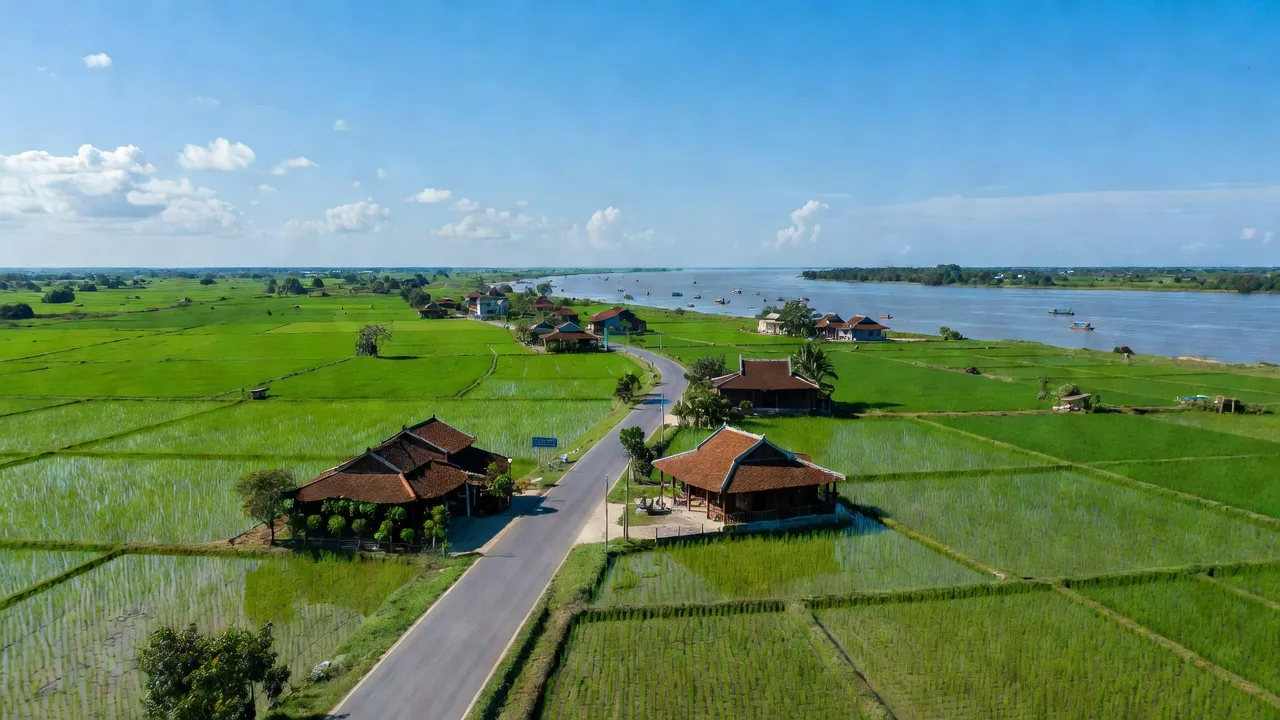 Cảnh Chùa và ruộng xanh Càng Long, Trà Vinh trong ánh nắng, vị trí chiến lược miền Tây.