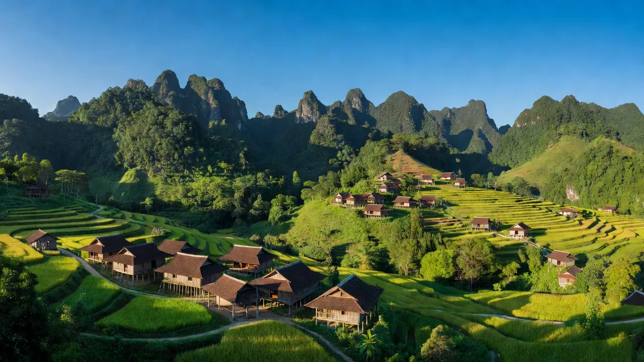 Toàn cảnh huyện Lâm Bình, Tuyên Quang với núi non hùng vĩ và bản sắc văn hóa dân tộc.