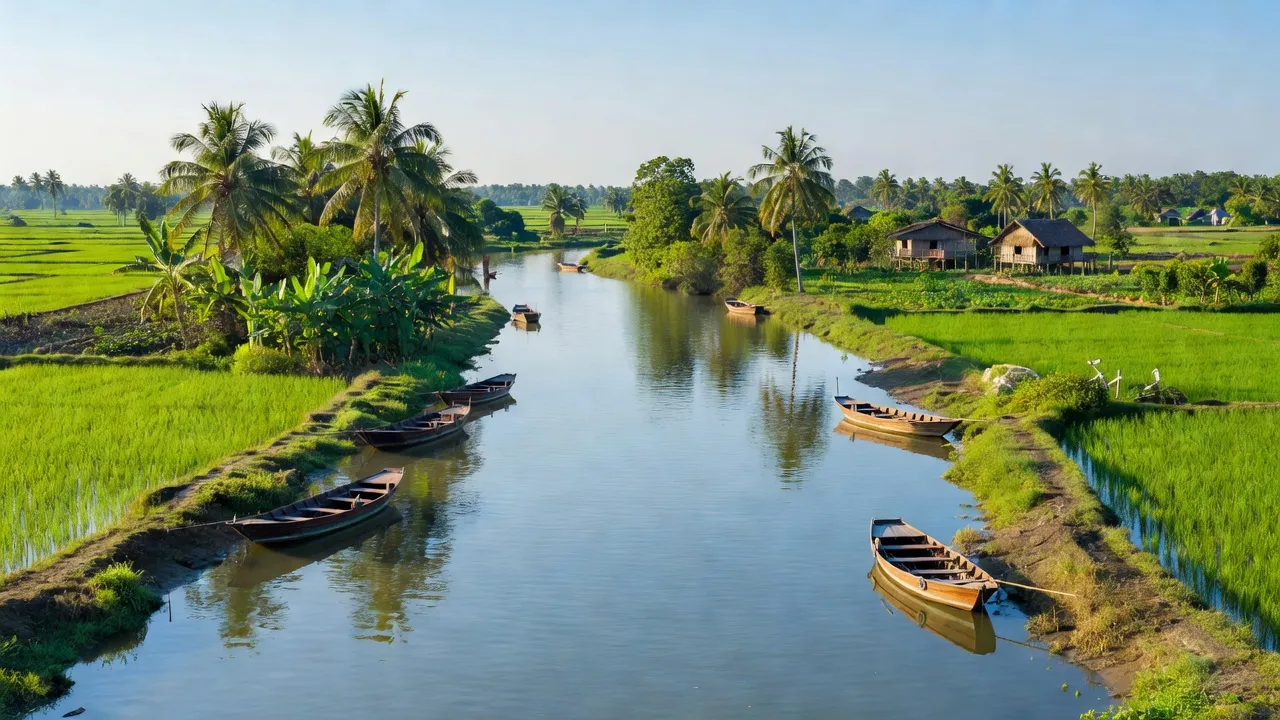 Cảnh đẹp huyện Trà Ôn, Vĩnh Long với sông Hậu, nông trại xanh và thuyền gỗ truyền thống.