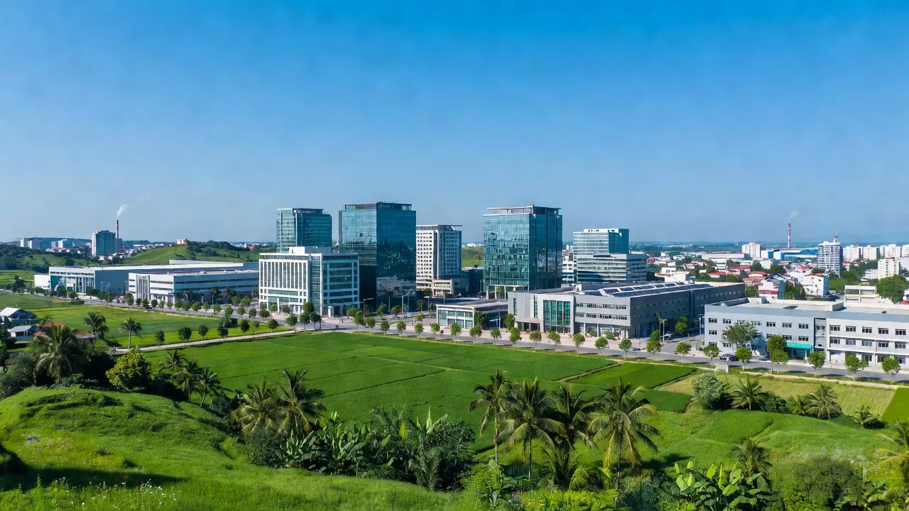 Cảnh đẹp thành phố Phúc Yên, tỉnh Vĩnh Phúc, với công nghiệp và nhà cao tầng hiện đại.