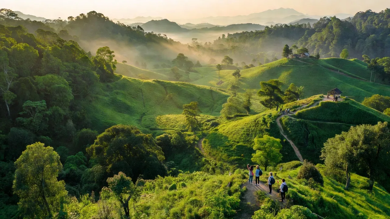 Cảnh đẹp huyện Tam Đảo, Vĩnh Phúc với đồi núi xanh tươi và bầu không khí trong lành.