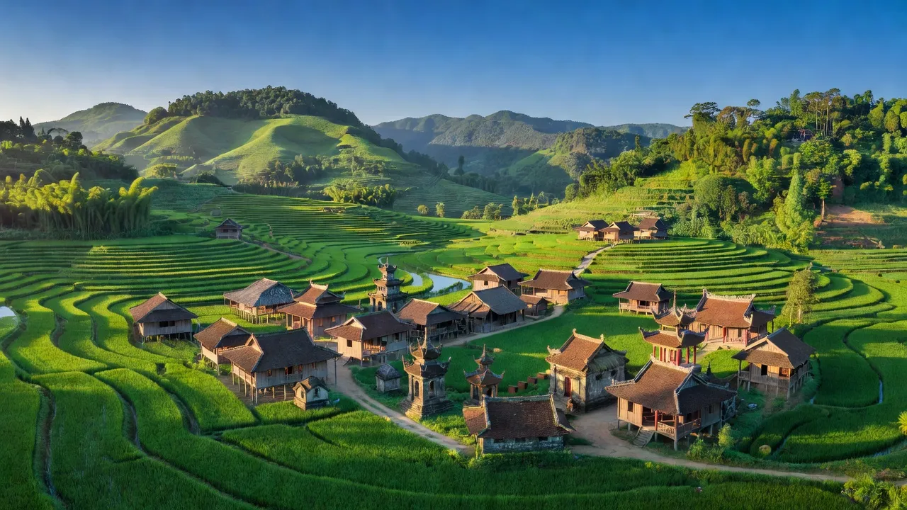 Khung cảnh huyện Lục Yên, Yên Bái với những thung lũng xanh và làng truyền thống.