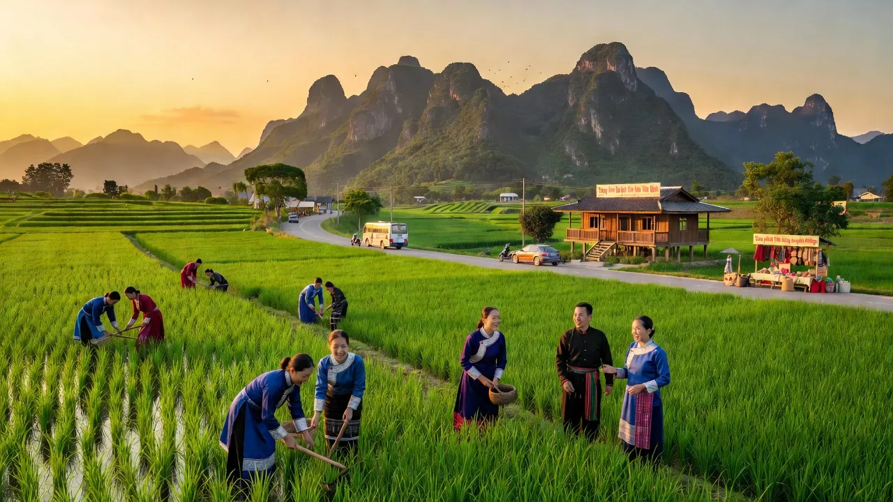 Cảnh đẹp huyện Yên Bình, tỉnh Yên Bái, với núi non, cánh đồng xanh và văn hóa địa phương phong phú.